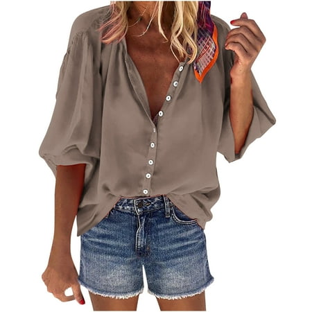 Bospose Long Sleeve Shirt Women V-Neck Shirt For Women Corset Top Brown Top Women S Spring Autumn Solid Color Button-Up Shirt Casual Loose Top Lady Spring Solid Color -Up Shirt Top Top/Shirt M
Bospose Long Sleeve Shirt Women V-Neck Shirt For Women Corset Top Brown Top Women S Spring Autumn Solid Color Button-Up Shirt Casual Loose Top Lady Spring Solid Color -Up Shirt Top Top/Shirt M