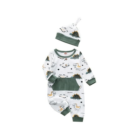 Baby Romper with Cap Kids Dinosaur Print Round Neck Long Sleeve Jumpsuit with Pocket+ Hat 0-24 Months
Baby Romper with Cap Kids Dinosaur Print Round Neck Long Sleeve Jumpsuit with Pocket+ Hat 0-24 Months