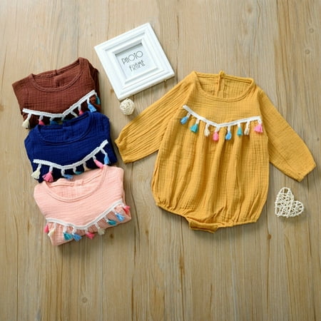 2019 Newborn Clothes Baby Girl Cotton and Linen Long Sleeve Bodysuits One Piece Solid Color Tassels Romper Tops 0-24 Months
2019 Newborn Clothes Baby Girl Cotton and Linen Long Sleeve Bodysuits One Piece Solid Color Tassels Romper Tops 0-24 Months