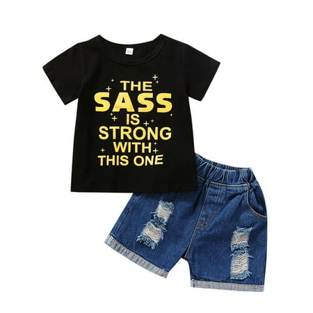 Jerdar Summer Clothes Set for Kids Toddler Baby Girl s Bronzing Letters Top With Holes Denim Shorts Clothes Black 4-5 Years
Jerdar Summer Clothes Set for Kids Toddler Baby Girl s Bronzing Letters Top With Holes Denim Shorts Clothes Black 4-5 Years