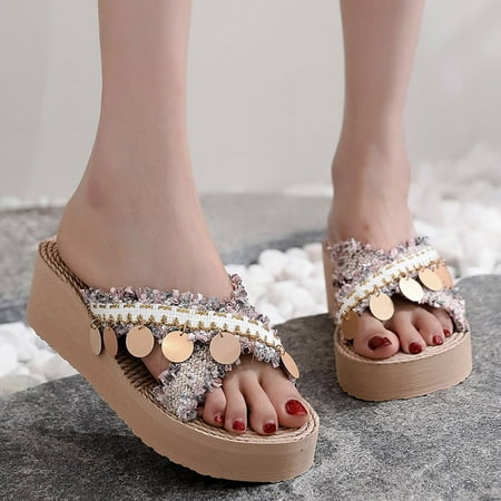 PhoneSoap Shoes Women s Slope Wear Sequins Heel Thick Soled Slippers Beach Fashion Shoes Outer Women s Slipper Gold
PhoneSoap Shoes Women s Slope Wear Sequins Heel Thick Soled Slippers Beach Fashion Shoes Outer Women s Slipper Gold