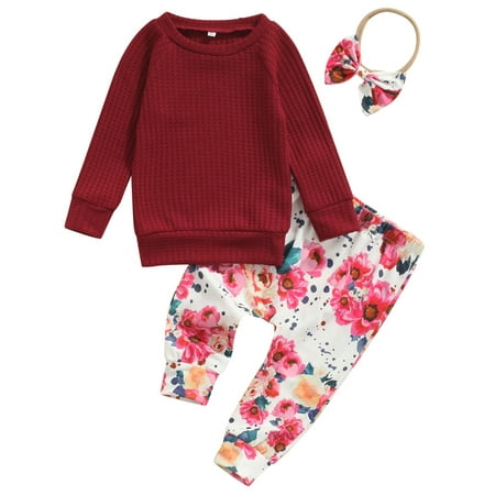 Canrulo 3PCS Newborn Infant Baby Girls Solid Color Long Sleeve O-Neck Tops Floral Print Long Trousers Wine Red 0-6 Months
Canrulo 3PCS Newborn Infant Baby Girls Solid Color Long Sleeve O-Neck Tops Floral Print Long Trousers Wine Red 0-6 Months