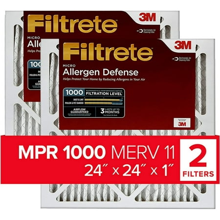Filtrete 24x24x1 Air Filter MPR 1000 MERV 11 Allergen Defense 2-Pack exact dimensions 23.81x23.81x0.81
Filtrete 24x24x1 Air Filter MPR 1000 MERV 11 Allergen Defense 2-Pack exact dimensions 23.81x23.81x0.81