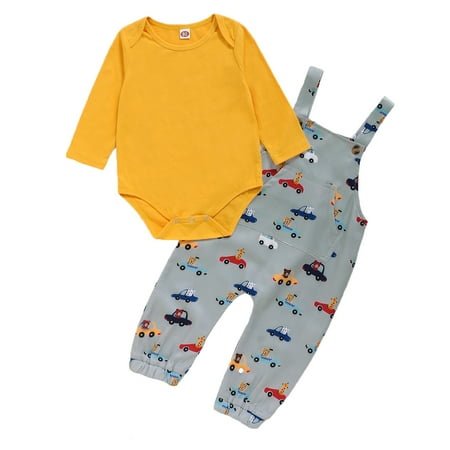 OLLUISNEO Newborn Baby Boys Romper Outfits Fall Winter Solid Color Round Neck Long Sleeve Jumpsuit Cartoon Car Print Suspender Pants 2 PCS Set 3-6 Months Yellow
OLLUISNEO Newborn Baby Boys Romper Outfits Fall Winter Solid Color Round Neck Long Sleeve Jumpsuit Cartoon Car Print Suspender Pants 2 PCS Set 3-6 Months Yellow