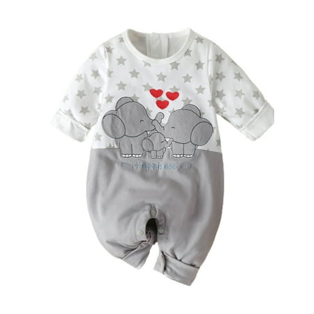 MIHOLL Newborn Baby Long Sleeve Elephant Jumpsuits Size 0-12M