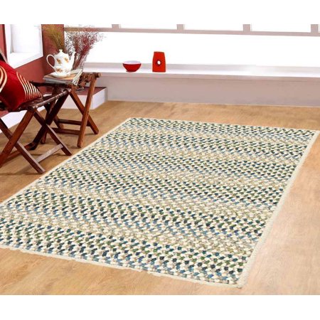 Furnishmyplace Peacock Blue Natural 100% Wool Braided 10x10 - Area Rug