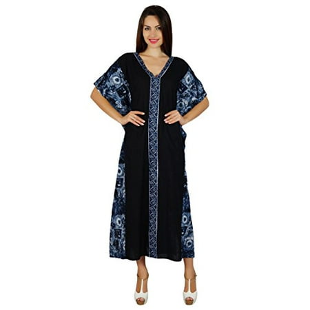 Bimba Womens Long Maxi Kaftan Elastic Back Waist Designer Caftan Coverup Black