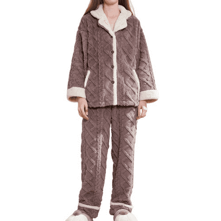 Homgro Women s Fuzzy Flannel Fleece Pajama Set Loose Fit Lounge Set V Neck Soft Loungewear Set Coffee Medium