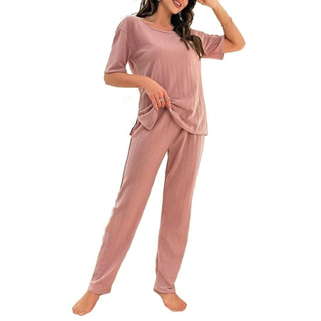 Casual Solid Round Neck Pants PJ Sets Short Sleeve Dusty Pink Women Lounge Sets (Women s)
Casual Solid Round Neck Pants PJ Sets Short Sleeve Dusty Pink Women Lounge Sets (Women s)