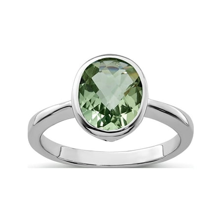 Sterling Silver Rhodium Green Quartz Ring