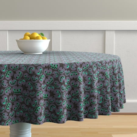 Round Tablecloth Creepy Halloween Pumpkins Pumpkin Jack O Lantern Cotton Sateen