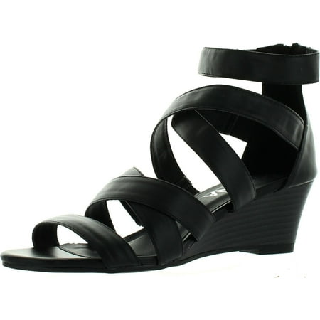 DIVIANA NICKI-16 Womens Criss Cross Strappy Back Zip Wedge Sandals Black 5.5