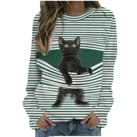 Womens Casual Crewneck Cartoon Cat Striped Loose Soft Long Sleeve Pullover Tops《ladies tops on clearance》
Womens Casual Crewneck Cartoon Cat Striped Loose Soft Long Sleeve Pullover Tops《ladies tops on clearance》