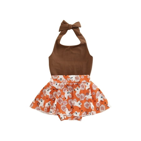 Douhoow Baby Girls Halloween Clothes Sleeveless Halter Romper Tops+ Ghost Shorts
Douhoow Baby Girls Halloween Clothes Sleeveless Halter Romper Tops+ Ghost Shorts