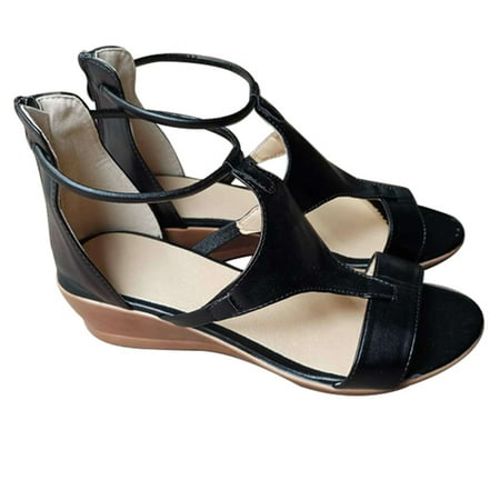 New Fashion Versatile Slope Heel Thick-Heeled Design For Girls 34 Black