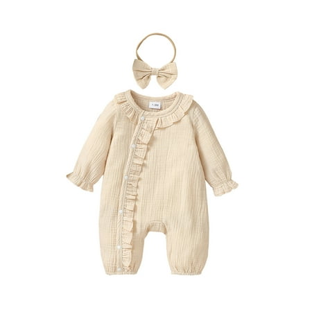 Baby Girls 2 Piece Outfits Solid Color Ruffles Button Long Sleeve Romper and Cute Headband Set for Toddler Infant
Baby Girls 2 Piece Outfits Solid Color Ruffles Button Long Sleeve Romper and Cute Headband Set for Toddler Infant