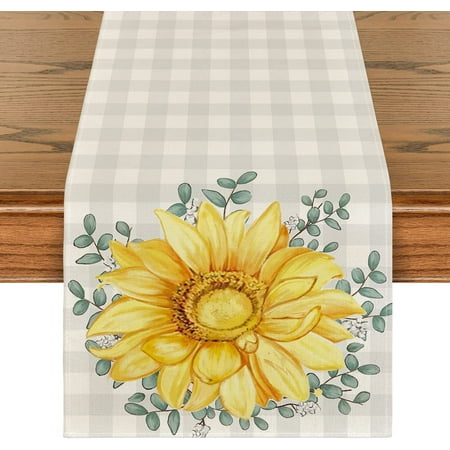Beige Buffalo Plaid Daisy Eucalyptus Spring Table Runner Summer Kitchen Dining Table Decoration for Home Party Decor 13x72 Inch
Beige Buffalo Plaid Daisy Eucalyptus Spring Table Runner Summer Kitchen Dining Table Decoration for Home Party Decor 13x72 Inch