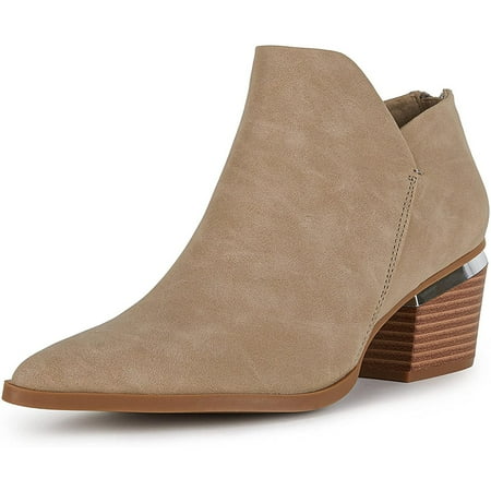 Dellytop Womens Pointed Toe Cut Out Back Zipper Ankle Boots