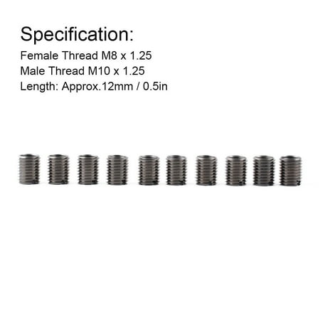 

RANMEI 10X Thread Insert Kit Reducing Nuts Female M8x1.25 Male M10x1.25 12mm Length