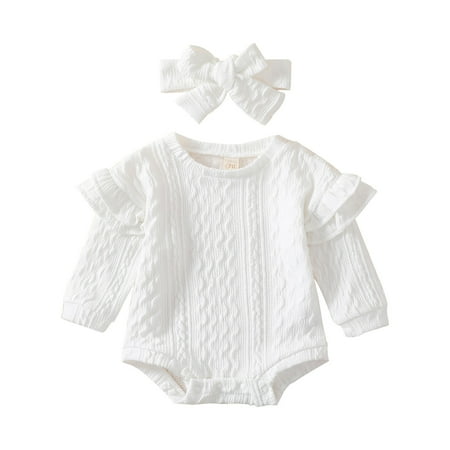 Infant Girls Long Sleeve Ruffles Pullover Romper Newborn Sweatshirt Bodysuits Headbands Set
Infant Girls Long Sleeve Ruffles Pullover Romper Newborn Sweatshirt Bodysuits Headbands Set