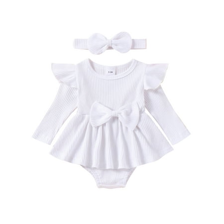 HOANSELAY Newborn Girl Outfit Long Sleeve Crew Neck Bow A-line Romper Dress with Headband Clothes
HOANSELAY Newborn Girl Outfit Long Sleeve Crew Neck Bow A-line Romper Dress with Headband Clothes