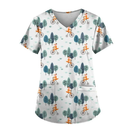 QAZXD Women s Ultra Soft Stretch Mock Wrap Scrub Top L