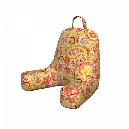 Paisley Reading Pillow, Detailed Colorful Flowers and Buta Folk Pattern, Bedrest Cushion with Back Pocket and Washable Cover, 2 Sizes, by Ambesonne