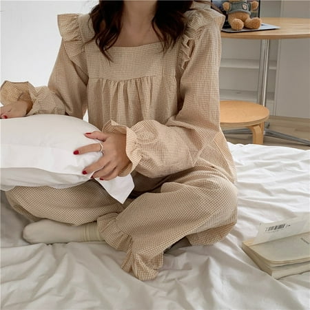 CoCopeaunt Pajama Set Plaid Homewear Two Piece Set Women Sleepwear Long Sleeve Tops Pants Pyjama Loose Korean Ladies Home Suit Ruffles
CoCopeaunt Pajama Set Plaid Homewear Two Piece Set Women Sleepwear Long Sleeve Tops Pants Pyjama Loose Korean Ladies Home Suit Ruffles