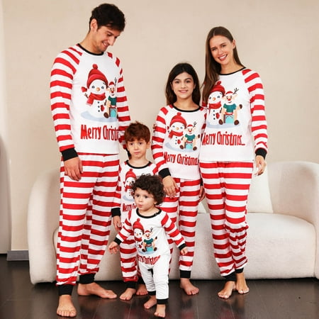 

Herrnalise Christmas Pajamas For Family Toddler Baby Boys Girls Christmas Fashion Cute Stripe Snowman Print Romper Family Parent-child Wear Baby Matching Christmas Pjs For Family Red-Baby