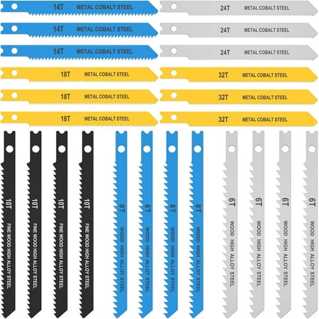 Yoluxingy 24Pcs Jig Saw Blade Set High Carbon Steel Assorted Saw Blades with U-Shank Sharp Fast Cut Down Jigsaw Blade Woodworking Tool for Wood Metal Plastic Cutting B181
Yoluxingy 24Pcs Jig Saw Blade Set High Carbon Steel Assorted Saw Blades with U-Shank Sharp Fast Cut Down Jigsaw Blade Woodworking Tool for Wood Metal Plastic Cutting B181