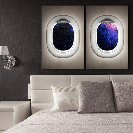 wall26 - 2 Panel Canvas Wall Art - Galaxy Window View Canvas - Giclee Print Gallery Wrap Modern Home Decor Ready to Hang - 16"x24" x 2 Panels