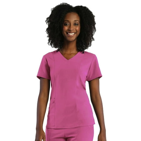 Pure Soft Women s Curved V-Neck Solid Scrub Top