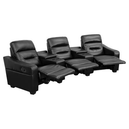 Flash Furniture Futura Series 3-Seat Reclining Leather Theater Seating Unit with Cup Holders
