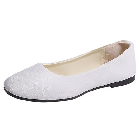 

keusn women solid classic square toe ballet flat shoes single shoes casual shallow mouth flat shoes for spring white size 9