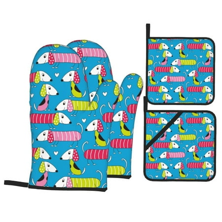 Oven Mitts and Pot Holders Sets 4 pcs - Cool Dachshund Dog Puppy Heat Resistant Silicone Oven Gloves with Non-Slip Silicone Surface and hot pads for kitchen Baking Cooking BBQ
Oven Mitts and Pot Holders Sets 4 pcs - Cool Dachshund Dog Puppy Heat Resistant Silicone Oven Gloves with Non-Slip Silicone Surface and hot pads for kitchen Baking Cooking BBQ