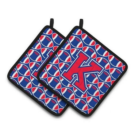 Letter K Football Harvard Crimson & Yale Blue Pair of Pot Holders