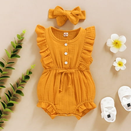 Baby clothes for girls Summer Baby Girls Romper + Headband Cotton Linen Ruffles Sleeveless Rompers CHMORA
Baby clothes for girls Summer Baby Girls Romper + Headband Cotton Linen Ruffles Sleeveless Rompers CHMORA