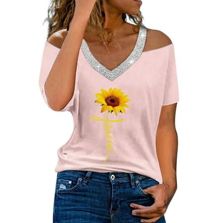 Ladies Loose Casual V Neck Short Sleeve Off Shoulder Sunflower Print Women T Shirt Tops for Leggings Short Sleeve Shirts with Long Sleeves for Women Short Sleeve Scrub Jackets Long Sleeve Compression
Ladies Loose Casual V Neck Short Sleeve Off Shoulder Sunflower Print Women T Shirt Tops for Leggings Short Sleeve Shirts with Long Sleeves for Women Short Sleeve Scrub Jackets Long Sleeve Compression