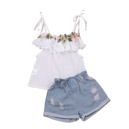 Toddler Kids Baby Girl Lace Floral Sling Top + Denim Shorts Summer Sleeveless 2PCS Infant Girl Clothes 2-7 Years
Toddler Kids Baby Girl Lace Floral Sling Top + Denim Shorts Summer Sleeveless 2PCS Infant Girl Clothes 2-7 Years