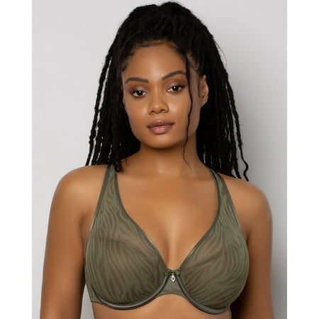 Sheer Mesh Plunge T-Shirt Bra - Olive Waves