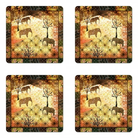 African Coaster Set of 4 Patchwork Inspired Pattern Grunge Vintage Featured Elephants Trees Roses Print Square Hardboard Gloss Coasters Standard Size Multicolor by Ambesonne
African Coaster Set of 4 Patchwork Inspired Pattern Grunge Vintage Featured Elephants Trees Roses Print Square Hardboard Gloss Coasters Standard Size Multicolor by Ambesonne