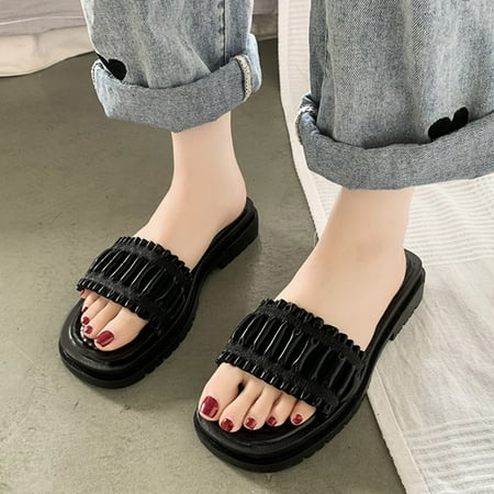 Cathalem Fashion Spring And Summer Women Slippers Low Heel Thick Bottom Solid Color Casual Beach Bears Slippers for Women Black 7
Cathalem Fashion Spring And Summer Women Slippers Low Heel Thick Bottom Solid Color Casual Beach Bears Slippers for Women Black 7