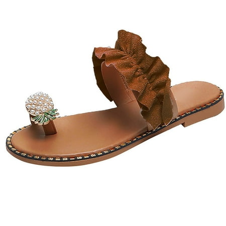 Clearance! MIARHB Ladies Flat Open Toe Pineapple Pearl Sandals Coffee 42 
Clearance! MIARHB Ladies Flat Open Toe Pineapple Pearl Sandals Coffee 42