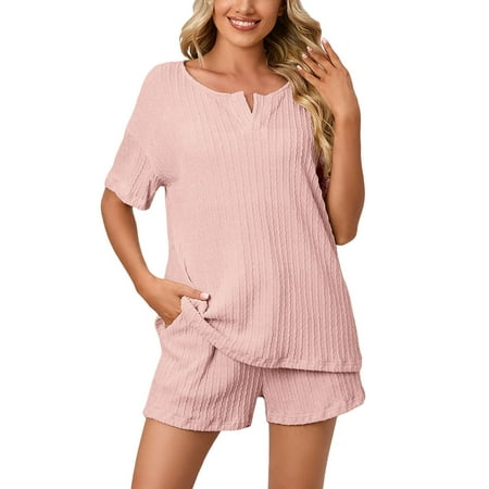 Women 2 Piece Pajamas Set Plus Size Summer Short Sleeve Tops +Elastic Shorts Soft Sleepwear Nightwear Loungewear Set
Women 2 Piece Pajamas Set Plus Size Summer Short Sleeve Tops +Elastic Shorts Soft Sleepwear Nightwear Loungewear Set
