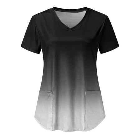 Mlqidk Womens V-Neck Working Uniform T-Shirts Woman Tie Dye Printed Scrub Tops Basic Scrubs for Women