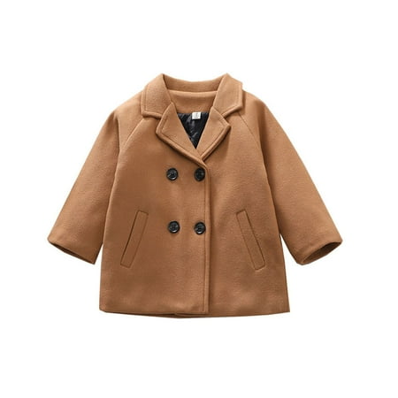 Meihuid Baby Boys Girls Wool Coat Winter Warm Double Breasted Trench Coat Jacket Outwear