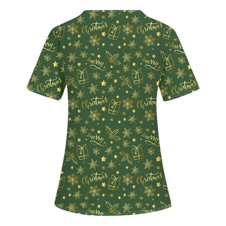 Women s Casual Print V-neck Nurse Uniform Short-sleeved Top For Nurses