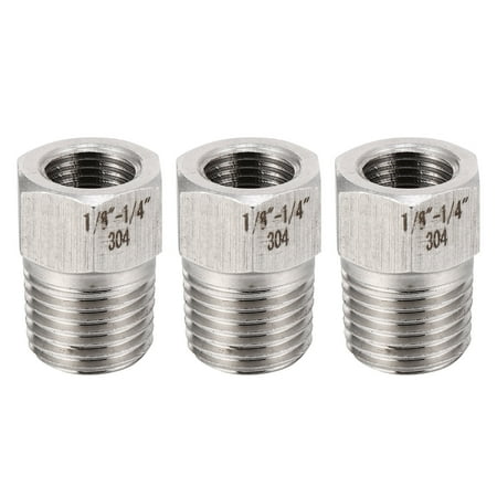 NUOLUX 3pcs Stainless Steel Pipe Fittings Adapters Thread Pressure Gauge Adapters