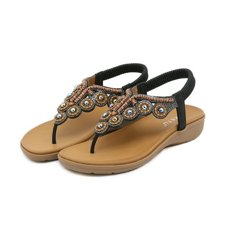 Women‘s Wedge Heeled Sandals Open Toe Round Toe Elastic Ankle Strap Rhinestone Decor Flat Sandals Women‘s Boho Style Footwear
Women‘s Wedge Heeled Sandals Open Toe Round Toe Elastic Ankle Strap Rhinestone Decor Flat Sandals Women‘s Boho Style Footwear
