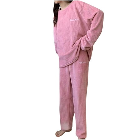 

Women s Fluffy Pajamas 2 Piece Fleece Soft Crewneck Long Sleeve Tops and Pants Set Winter Warm Loose Plush Sleepwear Ladies Clothes